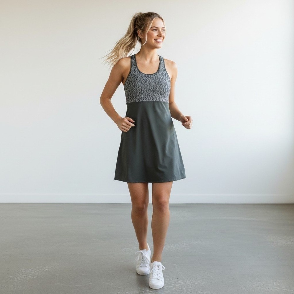 Smartwool Merino Wool Blend Active Dress Gray Black Space Dye Cross Back Large